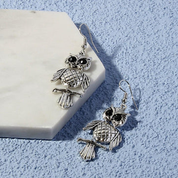 E1576 - Metal Owl Drop Earrings